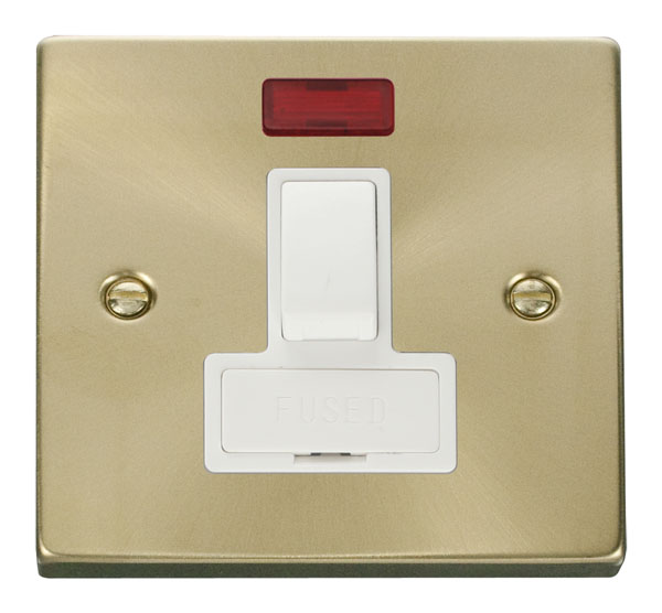 Click Deco Satin Brass Switched Fused Spur with Neon VPSB652WH