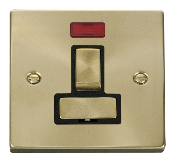 Click Deco Satin Brass Switched Fused Spur with Neon VPSB752BK