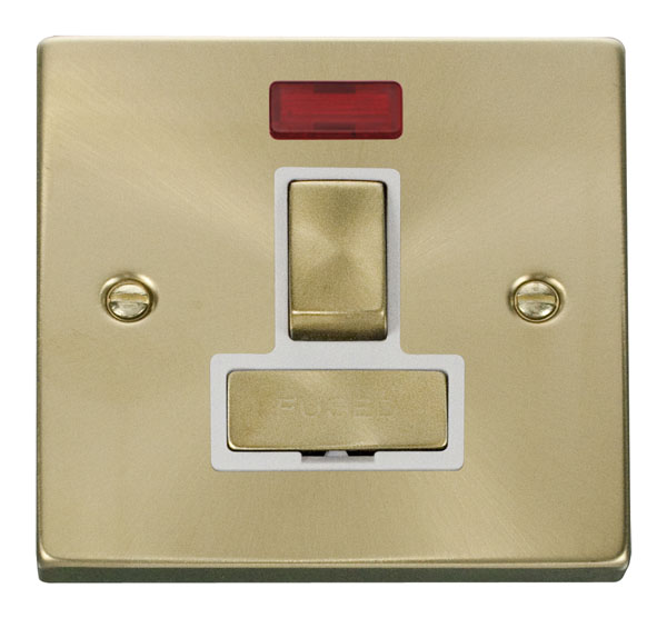 Click Deco Satin Brass Switched Fused Spur with Neon VPSB752WH