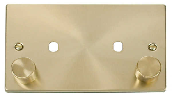 Click Deco Satin Brass Twin Dimmer Plate 1630W Max VPSB186