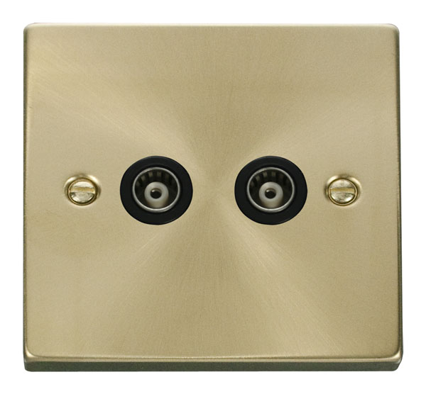 Click Deco Satin Brass Twin Isolated Coaxial Socket VPSB159BK
