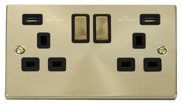 Click Deco Satin Brass Twin USB Double Socket VPSB580BK