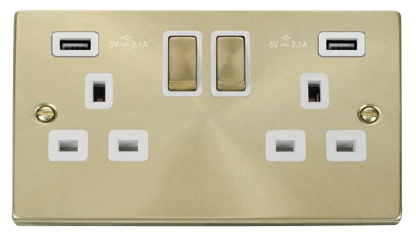 Click Deco Satin Brass Twin USB Double Socket VPSB580WH
