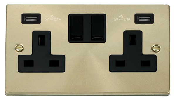 Click Deco Satin Brass Twin USB Double Socket VPSB780BK