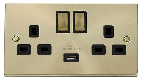 Click Deco Satin Brass USB Double Switched Socket VPSB570BK