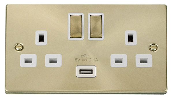 Click Deco Satin Brass USB Double Switched Socket VPSB570WH