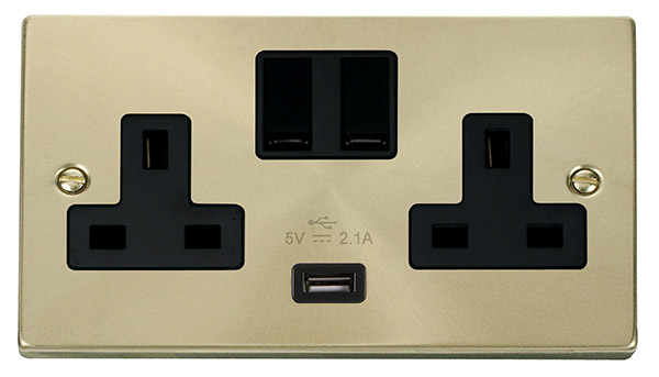 Click Deco Satin Brass USB Double Switched Socket VPSB770BK