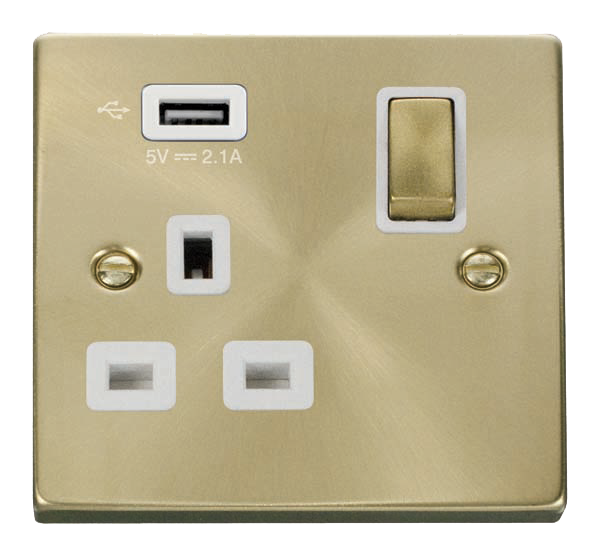 Click Deco Satin Brass USB Single Switched Socket VPSB571UWH