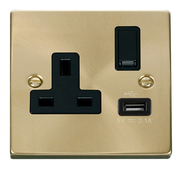 Click Deco Satin Brass USB Single Switched Socket VPSB771BK