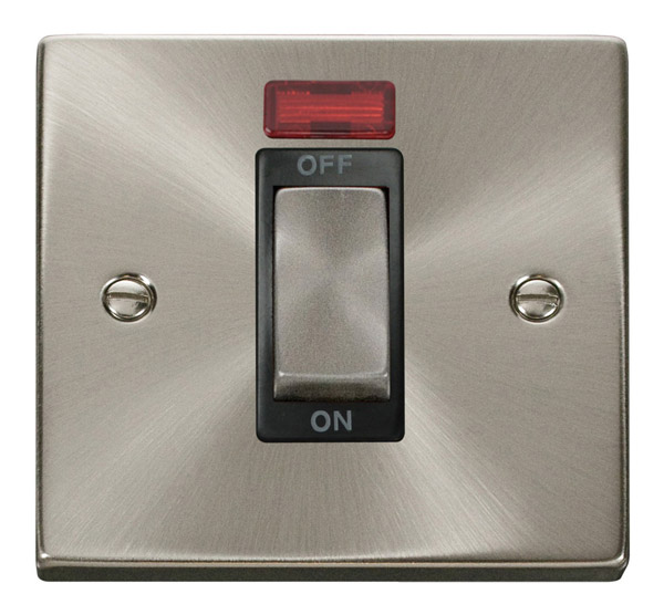 Click Deco Satin Chrome 1 Gang 45A Double Pole Switch with Neon VPSC501BK