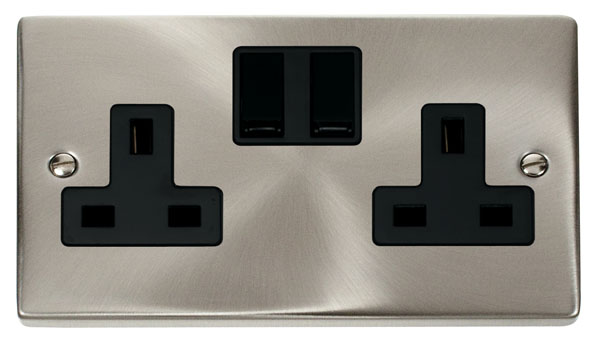 Click Deco Satin Chrome 13A Double Switched Socket VPSC036BK
