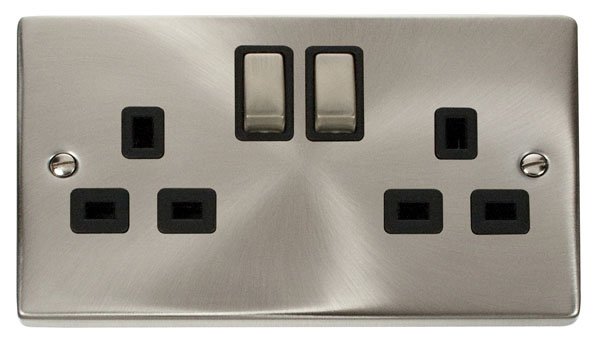 Click Deco Satin Chrome 13A Double Switched Socket VPSC536BK