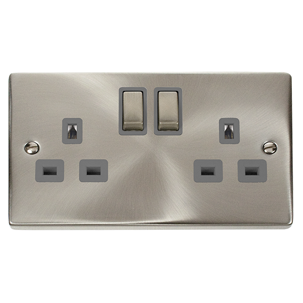 Click Deco Satin Chrome 13A Double Switched Socket VPSC536GY
