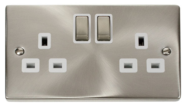 Click Deco Satin Chrome 13A Double Switched Socket VPSC536WH