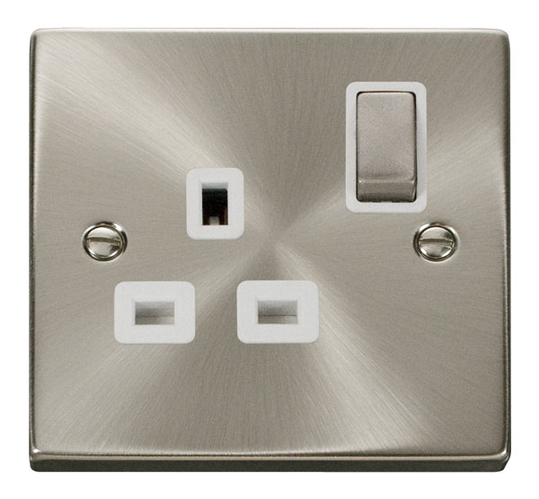 Click Deco Satin Chrome 13A Single Switched Socket VPSC535WH