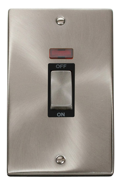 Click Deco Satin Chrome 2 Gang 45A Vertical Double Pole Switch with Neon VPSC503BK