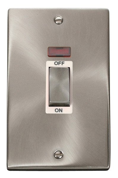 Click Deco Satin Chrome 2 Gang 45A Vertical DP Sw Neon VPSC503WH