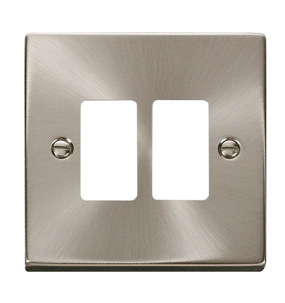 Click Deco Satin Chrome 2 Gang Grid Pro Front Plate VPSC20402