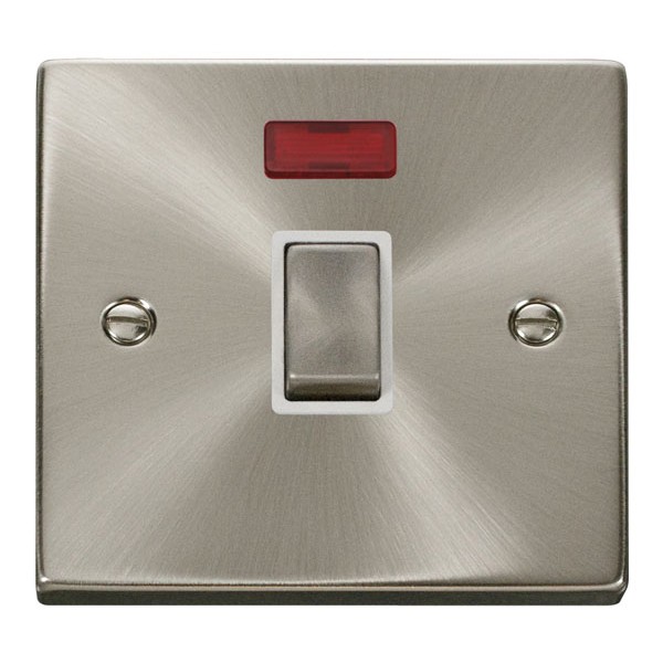 Click Deco Satin Chrome 20A Double Pole Switch + Neon VPSC723WH
