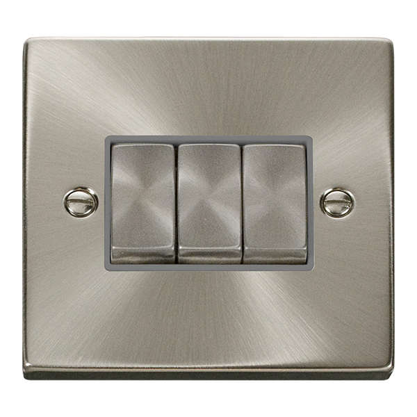 Click Deco Satin Chrome 3 Gang 2 Way Switch VPSC413GY