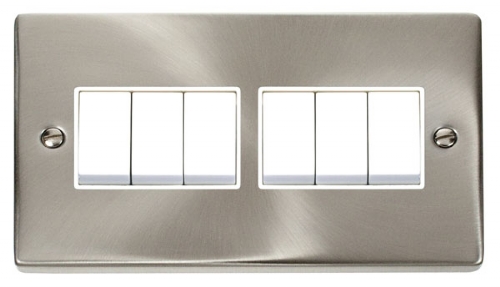 Click Deco Satin Chrome 6 Gang 2 Way Switch VPSC105WH
