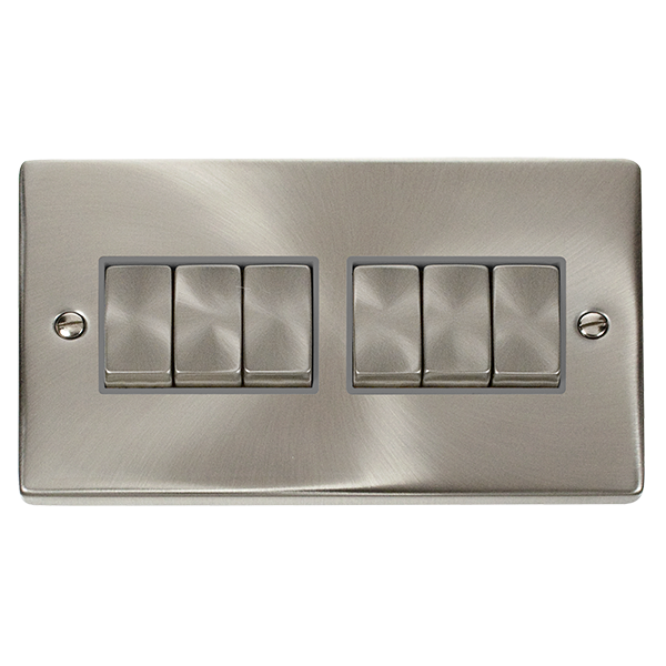 Click Deco Satin Chrome 6 Gang 2 Way Switch VPSC416GY