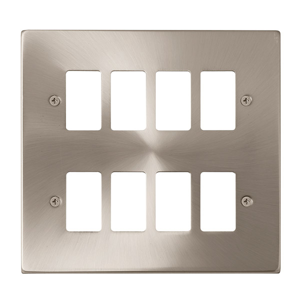 Click Deco Satin Chrome 8 Gang Grid Pro Front Plate VPSC20508