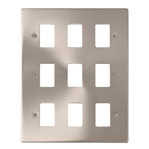 Click Deco Satin Chrome 9 Gang Grid Pro Front Plate VPSC20509