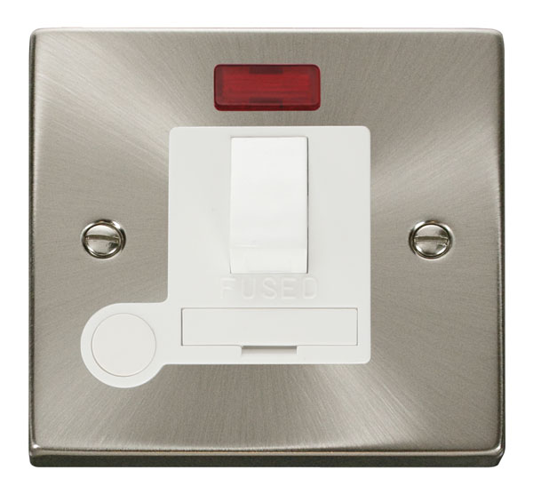 Click Deco Satin Chrome Switched Fused Spur with Neon and Flex Outlet VPSC052WH