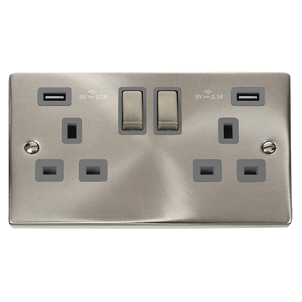 Click Deco Satin Chrome Twin USB Double Socket VPSC580GY