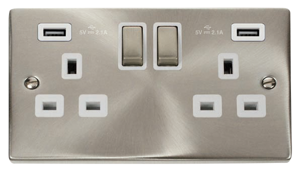 Click Deco Satin Chrome Twin USB Double Socket VPSC580WH
