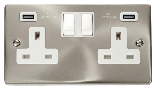 Click Deco Satin Chrome Twin USB Double Socket VPSC780WH