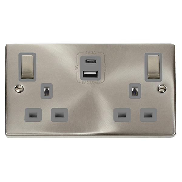 Click Deco Satin Chrome Type A & C USB Double Socket VPSC586GY