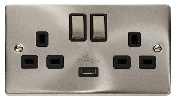 Click Deco Satin Chrome USB Double Switched Socket VPSC570BK