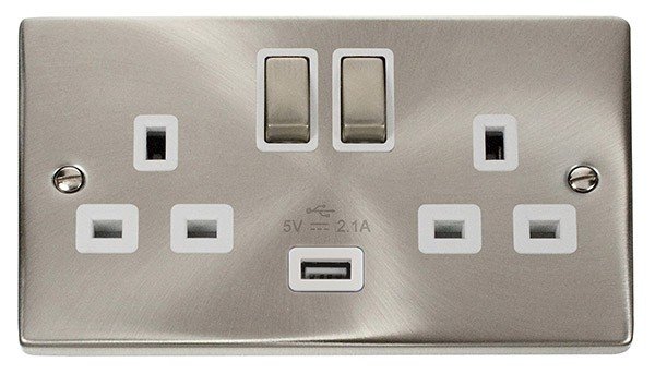 Click Deco Satin Chrome USB Double Switched Socket VPSC570WH