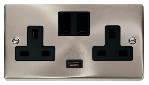 Click Deco Satin Chrome USB Double Switched Socket VPSC770BK