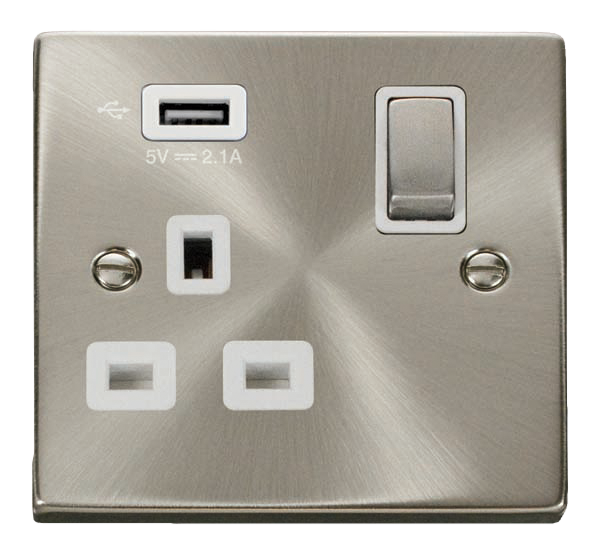 Click Deco Satin Chrome USB Single Switched Socket VPSC571UWH