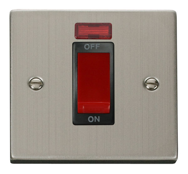 Click Deco Stainless Steel 1 Gang 45A Double Pole Switch with Neon VPSS201BK