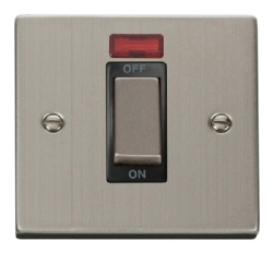 Click Deco Stainless Steel 1 Gang 45A Double Pole Switch with Neon VPSS501BK