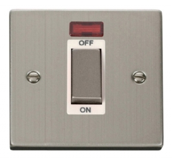 Click Deco Stainless Steel 1 Gang 45A Double Pole Switch with Neon VPSS501WH