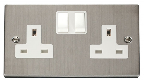Click Deco Stainless Steel 13A Double Switched Socket VPSS036WH