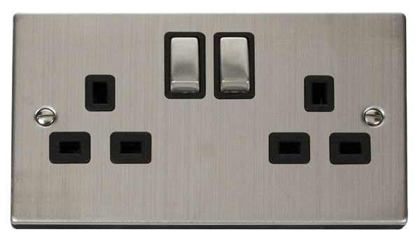 Click Deco Stainless Steel 13A Double Switched Socket VPSS536BK