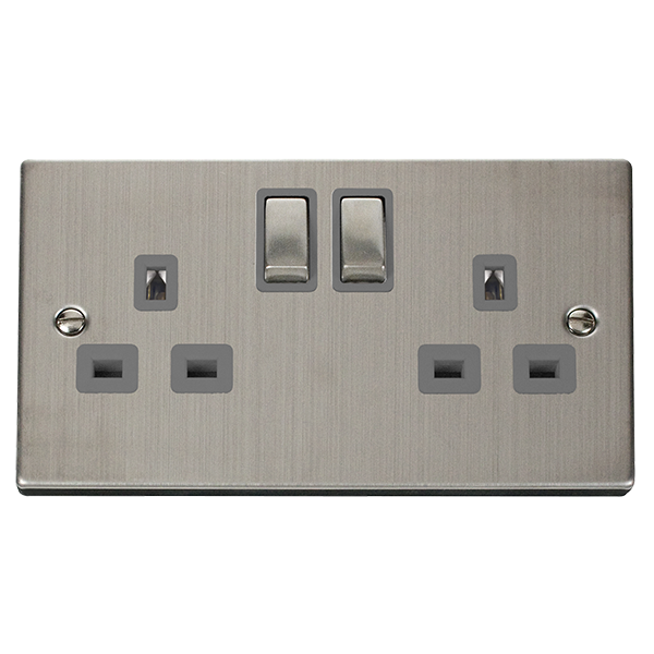 Click Deco Stainless Steel 13A Double Switched Socket VPSS536GY