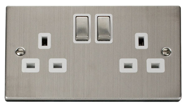 Click Deco Stainless Steel 13A Double Switched Socket VPSS536WH