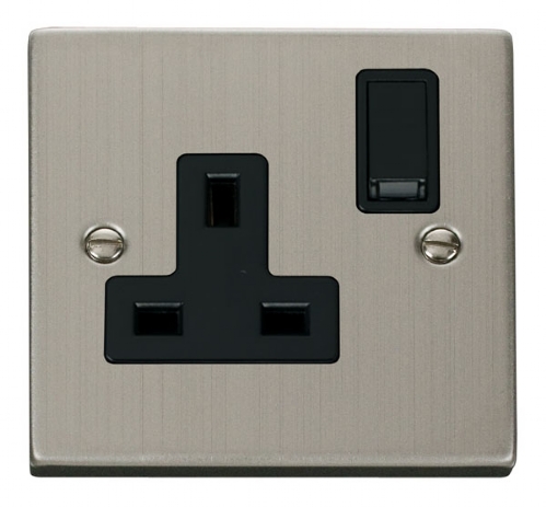 Click Deco Stainless Steel 13A Single Switched Socket VPSS035BK