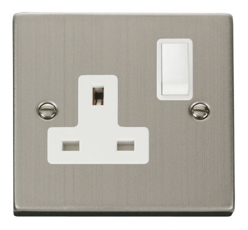 Click Deco Stainless Steel 13A Single Switched Socket VPSS035WH