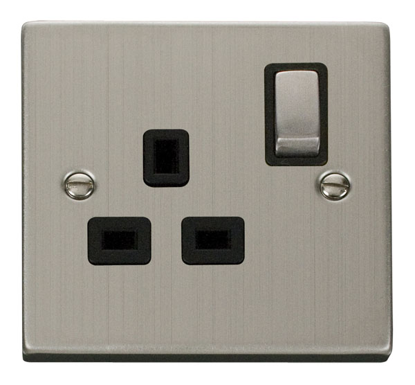 Click Deco Stainless Steel 13A Single Switched Socket VPSS535BK