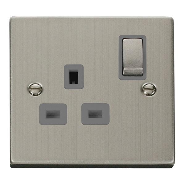 Click Deco Stainless Steel 13A Single Switched Socket VPSS535GY