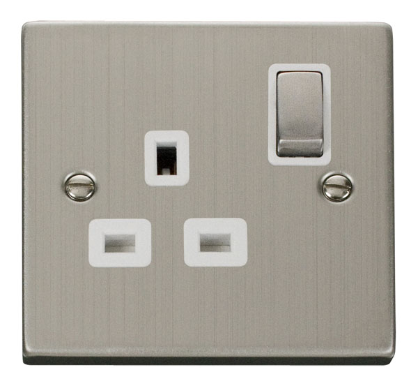 Click Deco Stainless Steel 13A Single Switched Socket VPSS535WH