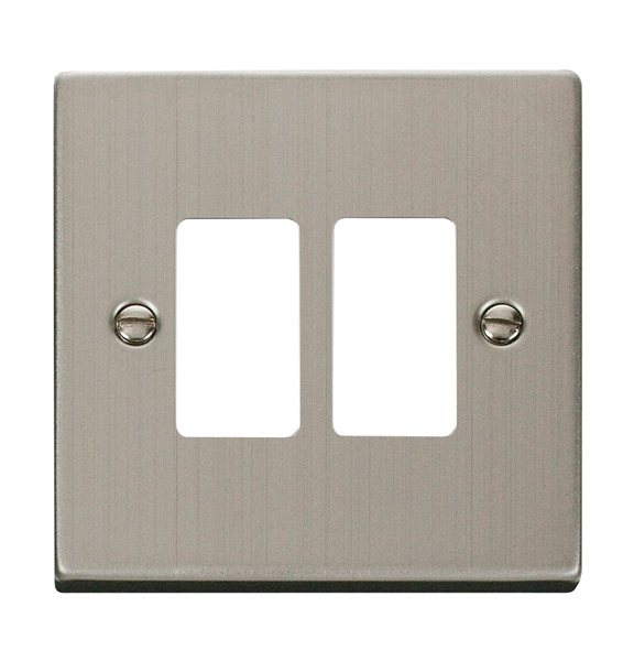 Click Deco Stainless Steel 2 Gang Grid Pro Front Plate VPSS20402